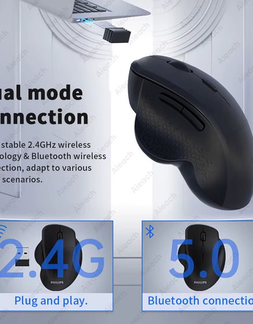 Load image into Gallery viewer, Dual Mode Wireless Computer Mice 1600 DPI Rechargeable Ergonomic Bluetooth Mouse for Laptop/Notebook/Ipad/Tablet/Mac/Chromebook
