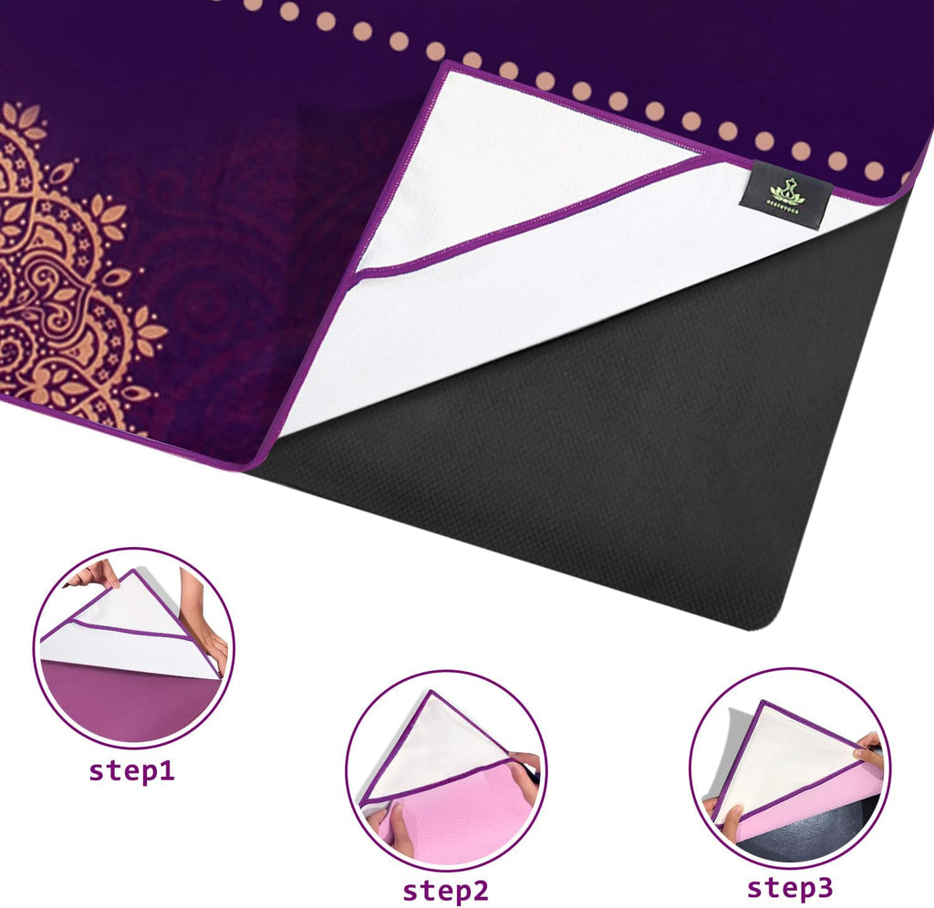 Non Slip Hot Yoga Towel, 100% Microfiber Non Slip Yoga Mat Towel for Hot Yoga, Pilates and Fitness, Exclusive Corner Pockets Design + Free Spray Bottle