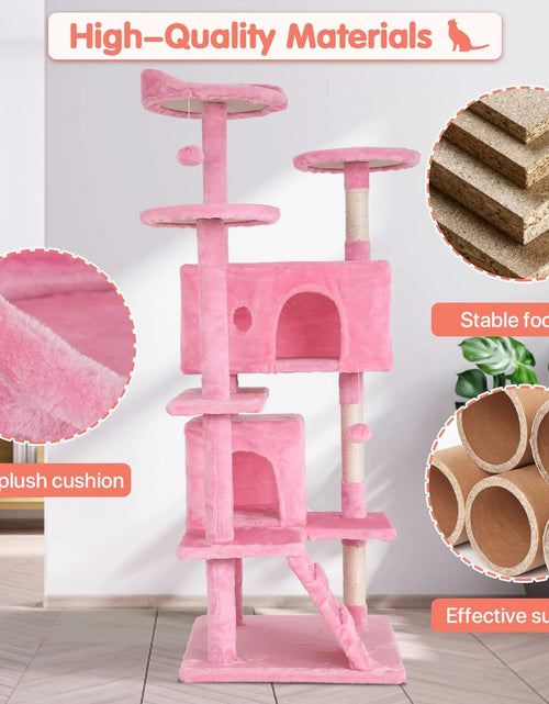 Load image into Gallery viewer, 54-In Double Condo Cat Tree Tower Playhouse with Scratching Post &amp; Perch for Indoor, Pink

