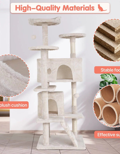Load image into Gallery viewer, 54-In Double Condo Cat Tree Tower Playhouse with Scratching Post &amp; Perch for Indoor, Beige
