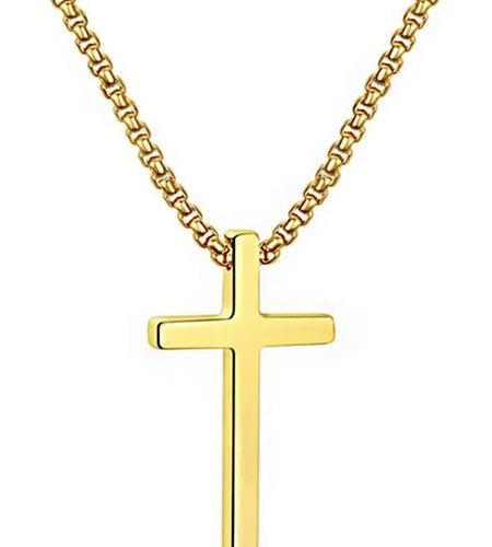Cross Necklace for Men, Silver Black Gold Stainless Steel Plain Cross Pendant Necklace for Men Box Chain 16-30 Inch