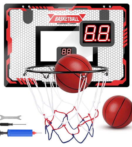 Basketball Hoop Indoor, LED Light Mini Basketball Hoops with 2 Balls & Electronic Scoreboard, over the Door Basketball Hoop, Basketball Accessories for 5 6 7 8 9 10 11 12 Year Old Kids Teen Adults