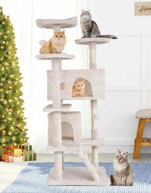 Load image into Gallery viewer, 54-In Double Condo Cat Tree Tower Playhouse with Scratching Post &amp; Perch for Indoor, Beige

