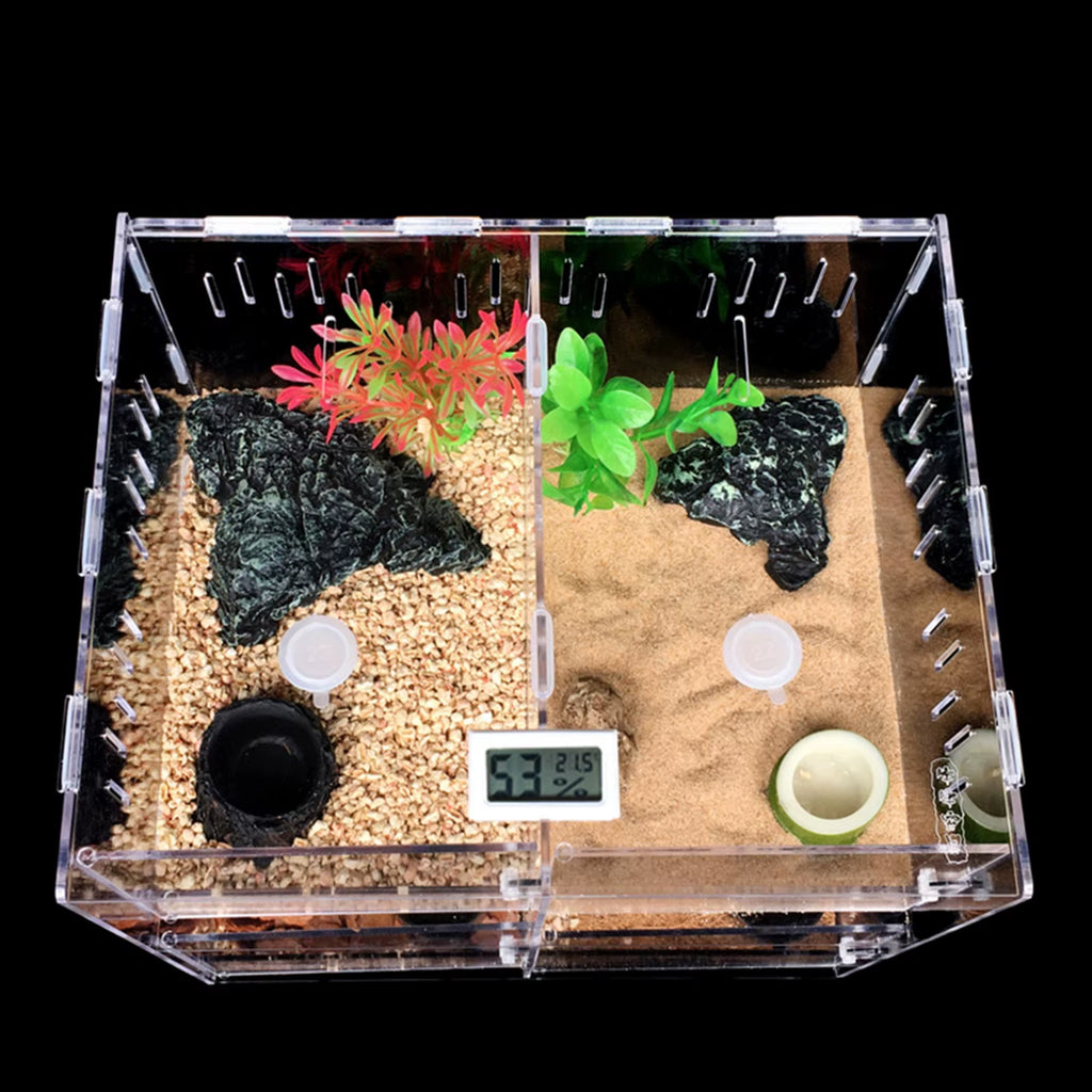 4 Grids Acrylic Pet Lizard Crawling Box Reptile Tank Insect Spiders Lizard Breeding
