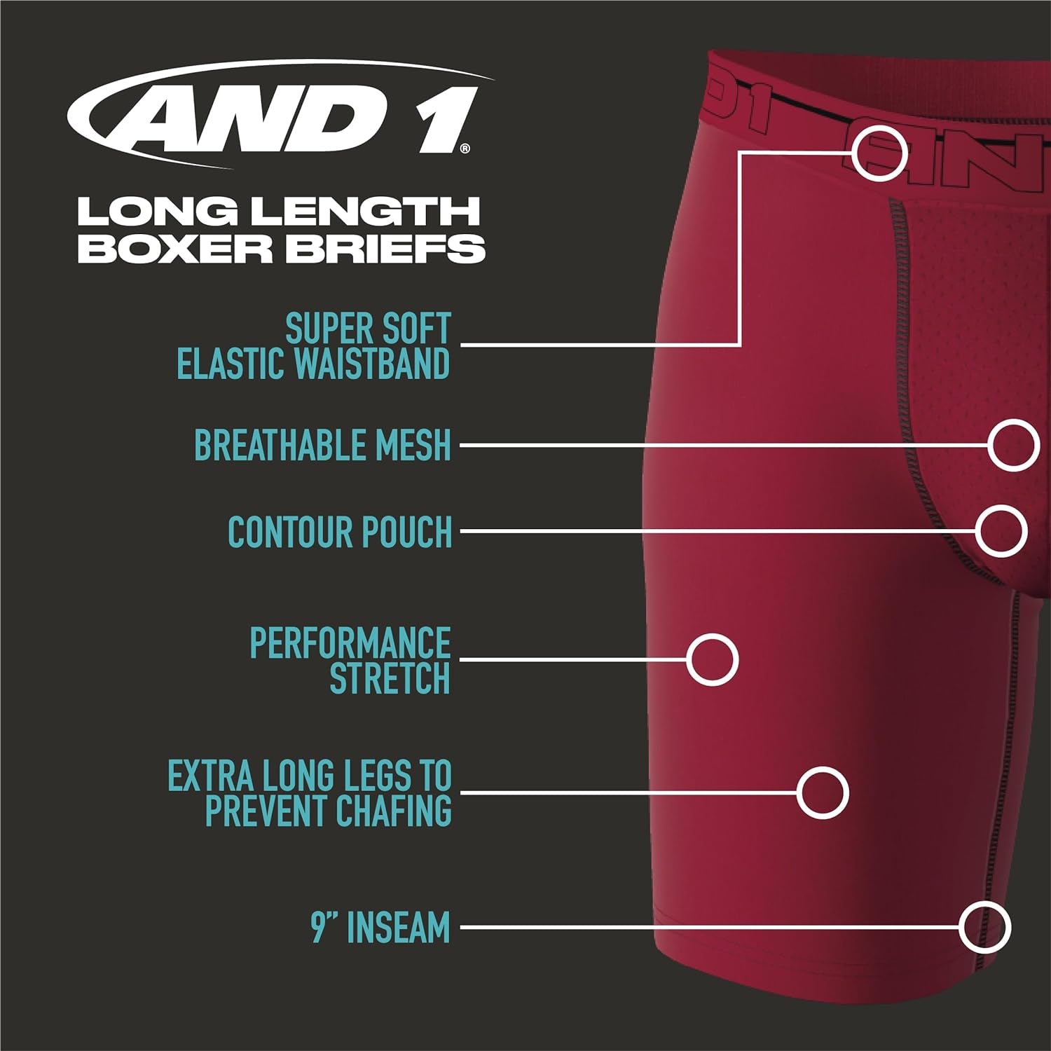 Men'S Underwear – 5 Pack Long Leg Performance Compression Boxer Briefs (S-3XL)