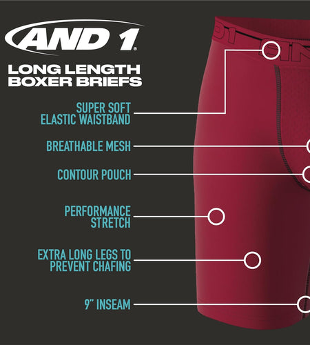 Men'S Underwear – 5 Pack Long Leg Performance Compression Boxer Briefs (S-3XL)
