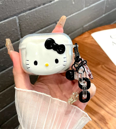 Hello Kitty Glitter Pink Protetive Earphone TPU Cover for Airpods Pro 2/Airpods Pro/Airpods 1/2/3 Case with Keychain Lovers Girl