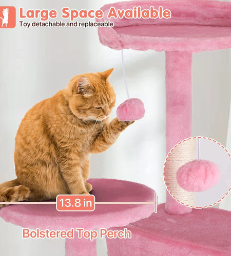 54-In Double Condo Cat Tree Tower Playhouse with Scratching Post & Perch for Indoor, Pink